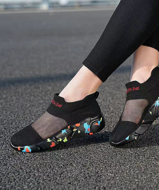 Black Breathable Mesh Splicing Flat Shoes for