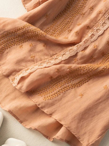 Embroidered V Neck Ruffled Short Sleeve Linen Top