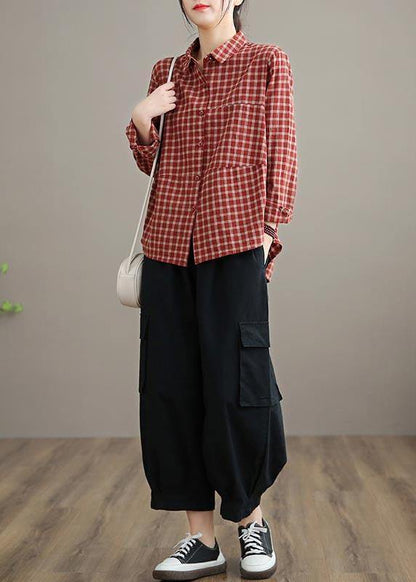 100% Spring Trousers Black Pattern Elastic Waist Pockets Wild Pants