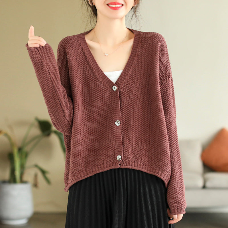 Autumn V-neck Cotton Knitted Cardigan
