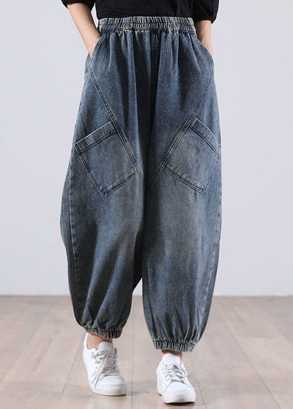 Style Blue Pockets Denim Pants Winter