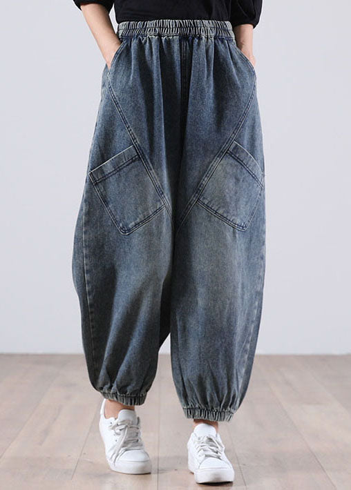 Style Blue Pockets Denim Pants Winter