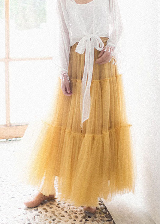Yellow Ruffled Patchwork Tulle Skirts Spring