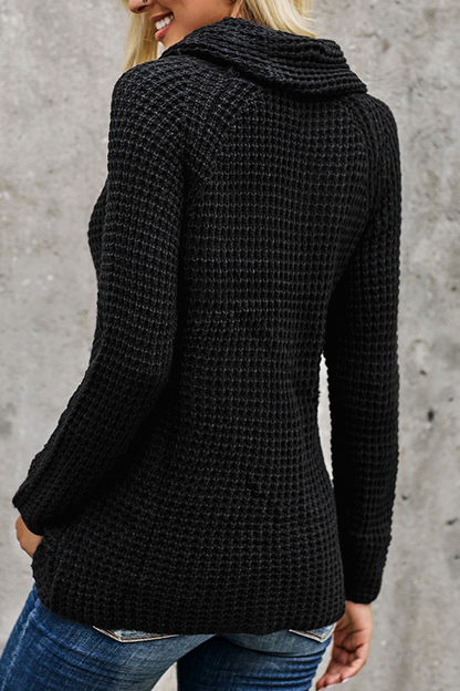 Turtleneck Button Irregular Hem Sweater