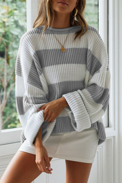Sweet Striped Contrast O Neck Sweaters(5 Colors)