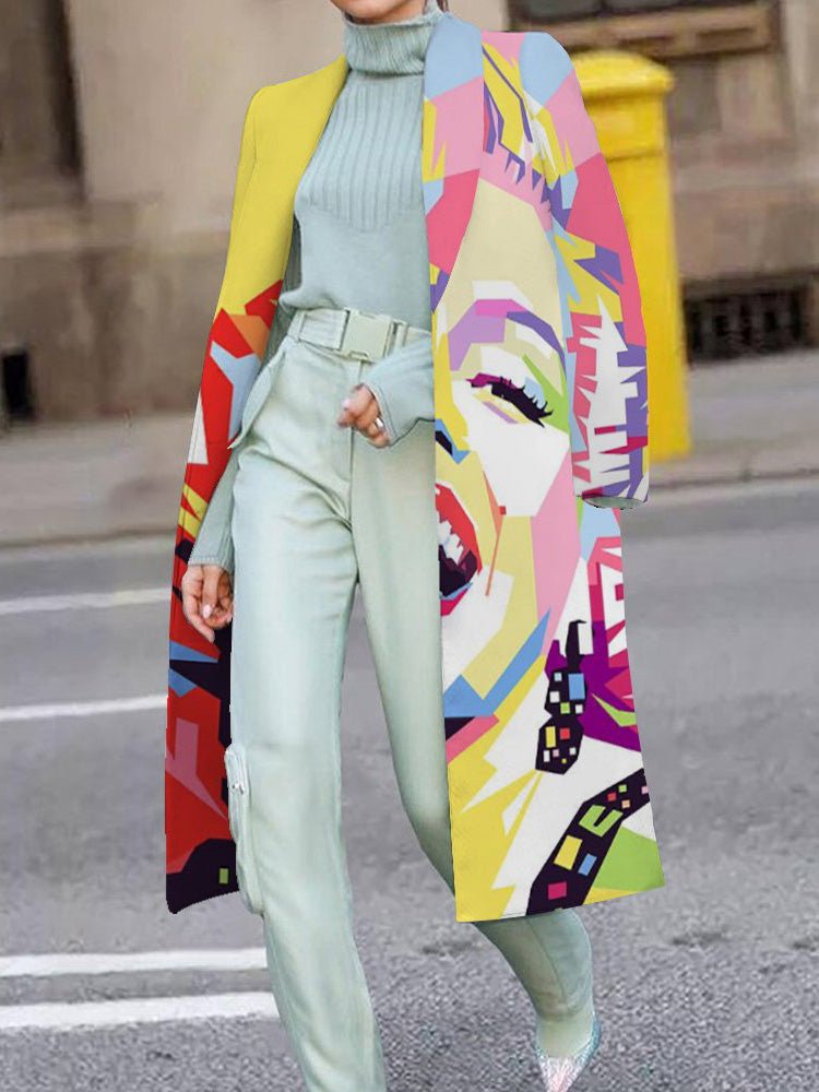 Coats Lapel Print Mid-length Wool Coat