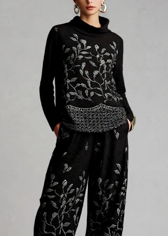 Jacquard Top and Crop Pants Cotton Two Pieces Set Spring