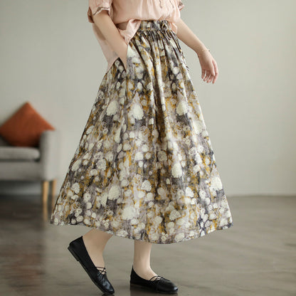 Cozy Retro Printed Cotton A-line Skirt