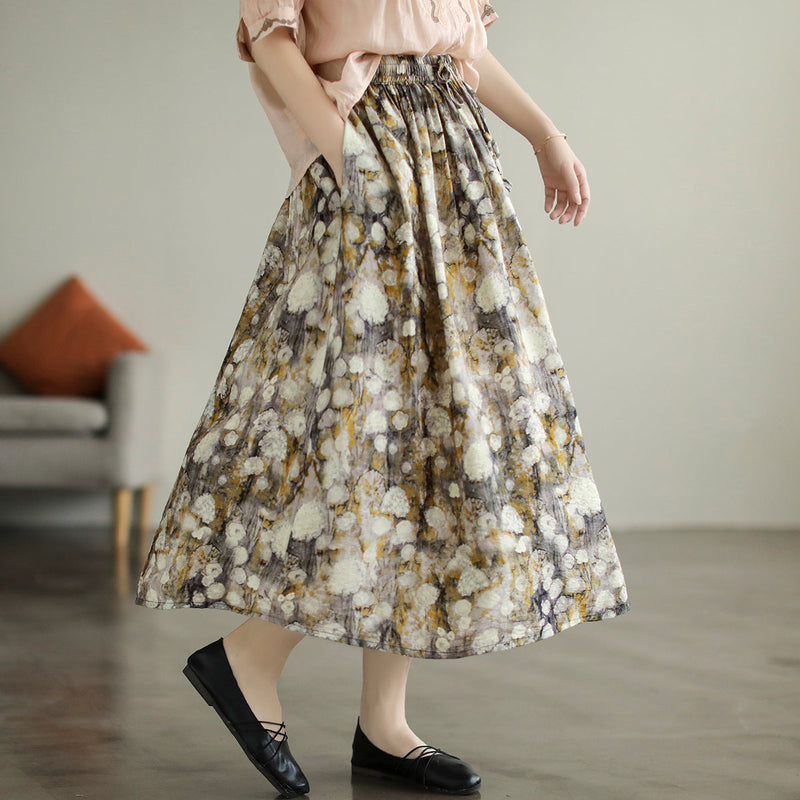 Cozy Retro Printed Cotton A-line Skirt