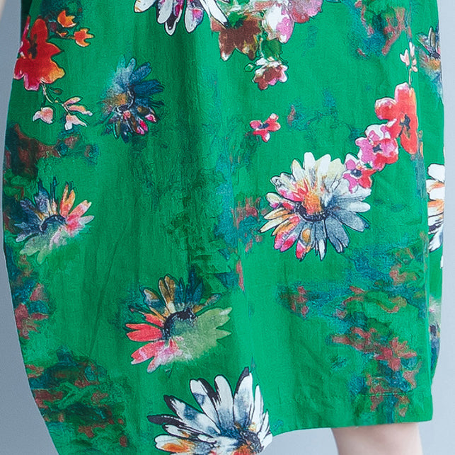 Fine Green Chiffon Dress Oversize Traveling Dress Boutique Short Sleeve Prints Chiffon Clothing Dresses