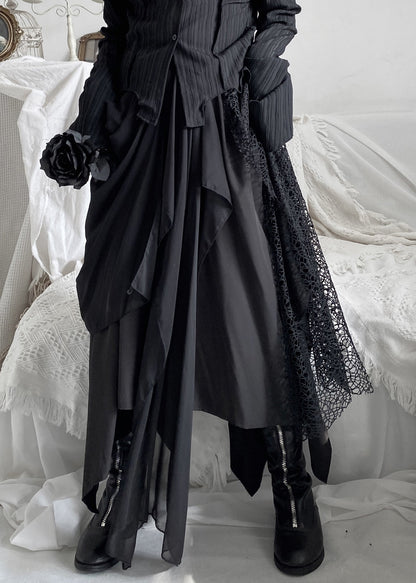 Organic Black Lace Patchwork Tulle Maxi Skirts