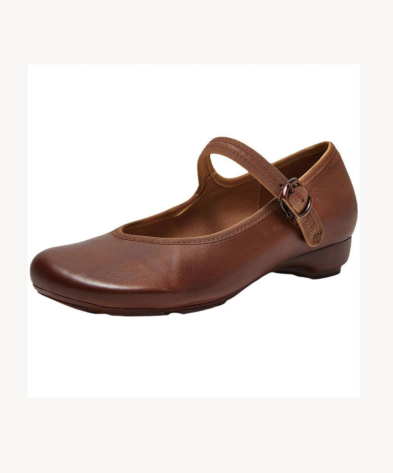 Coffee Handmade Buckle Strap Splicing Flat Feet Shoes