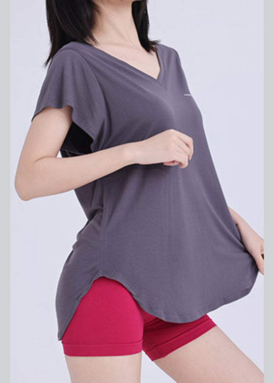 Dark Grey V Neck Yoga Wrap Top