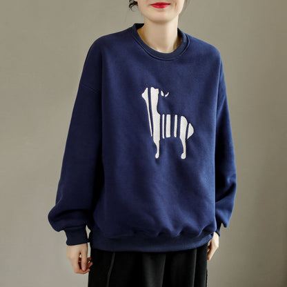 Winter Cotton Furred Embroidery Loose Sweater