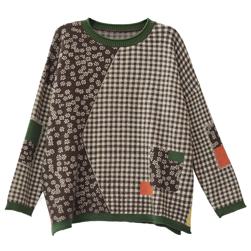 Retro Plaid Knitted Sweater