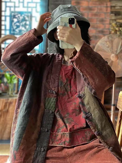 Color Block Worn Button Breasted Loose Coat