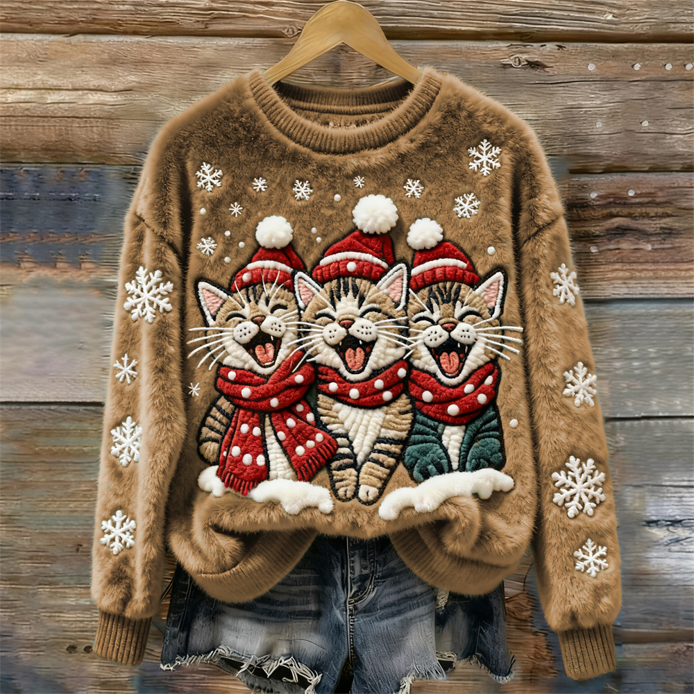 Christmas Cats Women's Cozy Plush Sweater artswardrobe