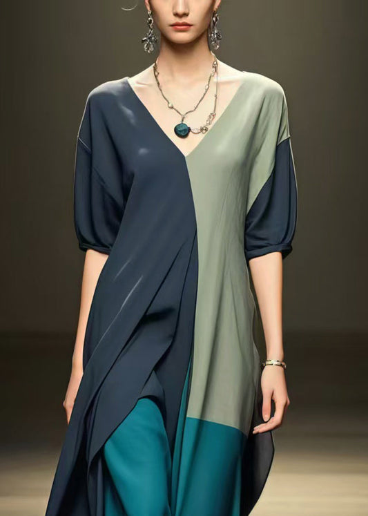 Black Patchwork Cotton Dress Asymmetrical Design Summer