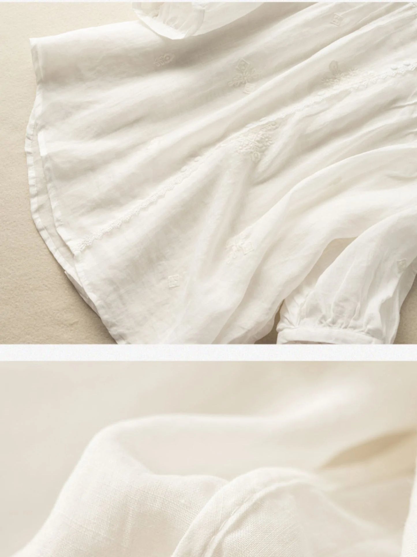 Embroidered V Neck 3/4 Sleeve Linen Shirt Top