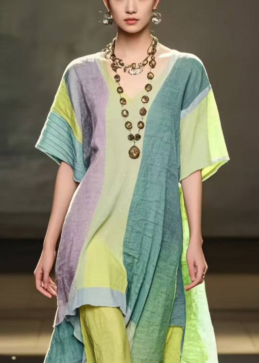 Modern Rainbow Asymmetrical Design Cotton Holiday Dress Summer