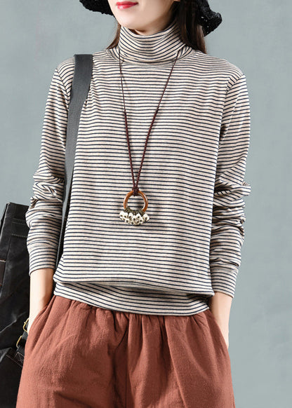 Coffee Patchwork Warm Fleece Top Turtleneck Long Sleeve