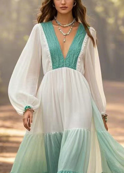 Gradient Color Exra Large Hem Cotton Long Dresses Spring