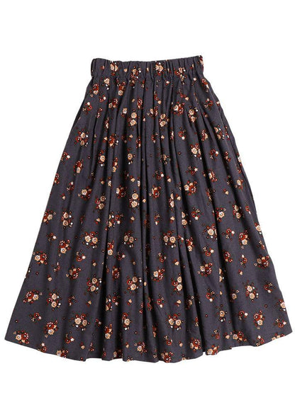 Grey Pockets Print Fall a Line Skirt