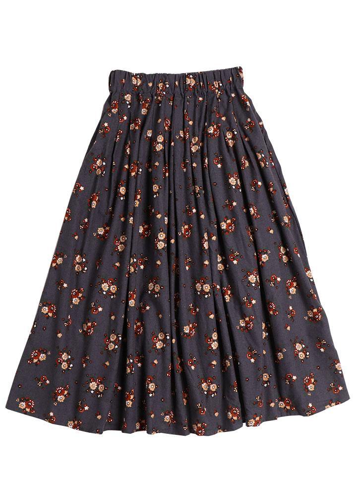 Grey Pockets Print Fall a Line Skirt