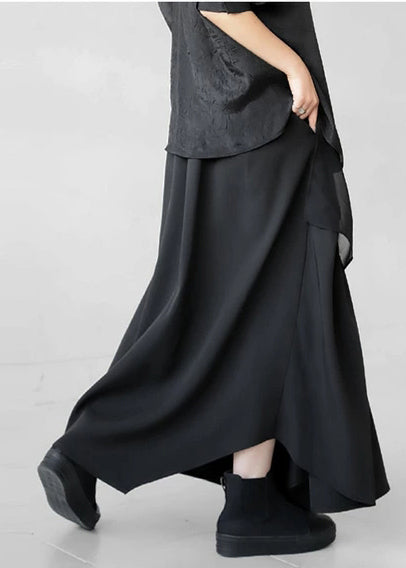 Black Asymmetrical Wrinkled Cotton Skirt Fall