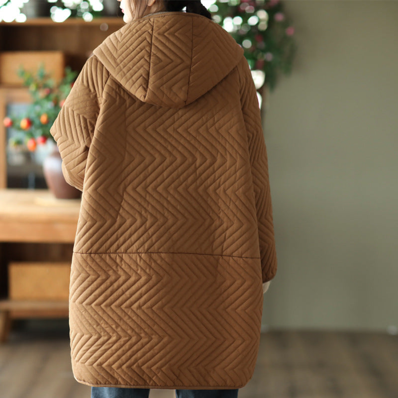 Retro Quilted Diamond Thickened Mid-length Coat