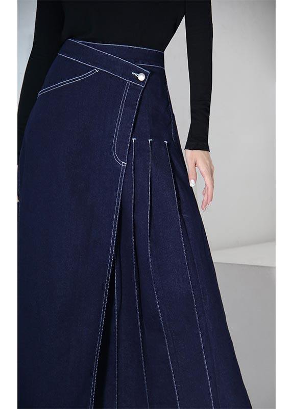Denim Blue-print1 Zippered Asymmetrical Design Summer Skirt