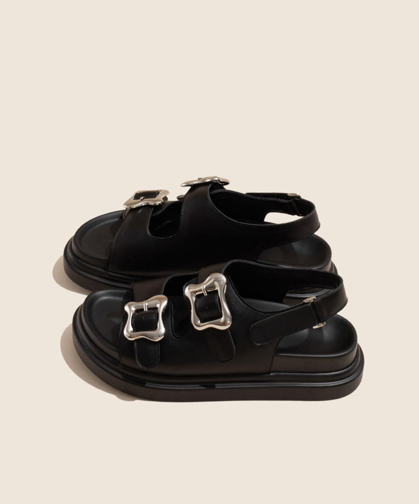 Black Buckle Strap Splicing Platform Slide Sandals