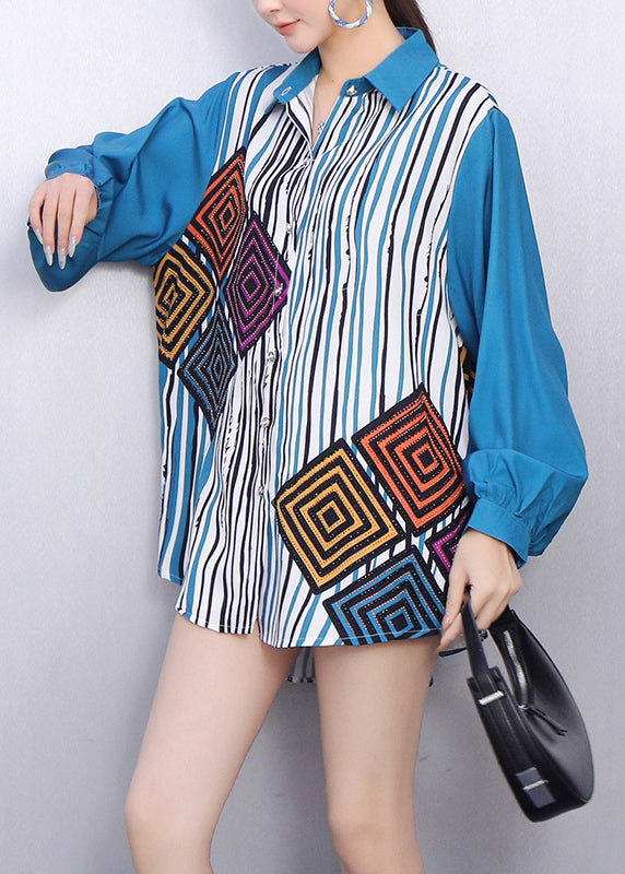 Modern Style Vibrant Striped Geometric Print Shirt Fall