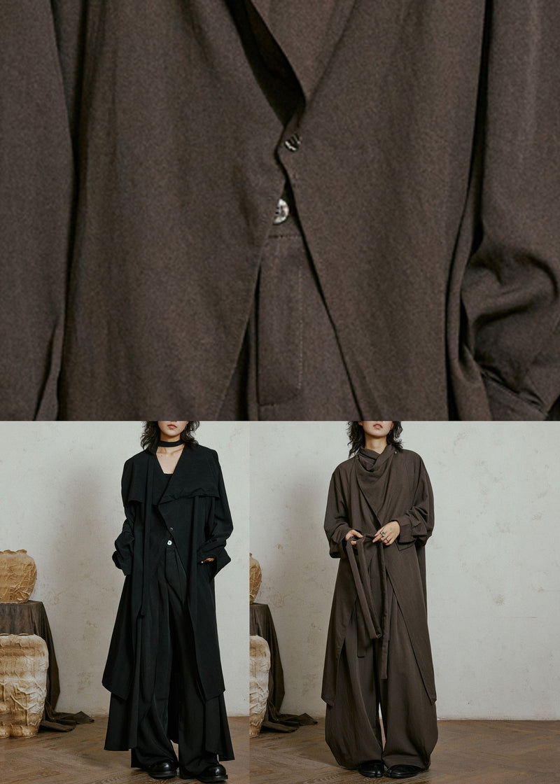 Chocolate Bow Pockets Maxi Trench Coats Lantern Sleeve
