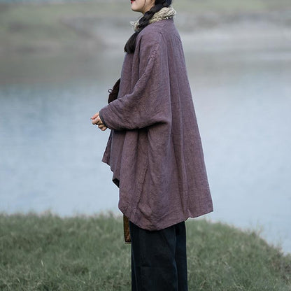 Winter Retro Embroidery Cotton Linen Loose Coat