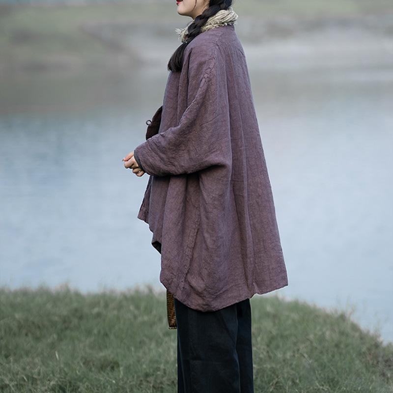 Winter Retro Embroidery Cotton Linen Loose Coat