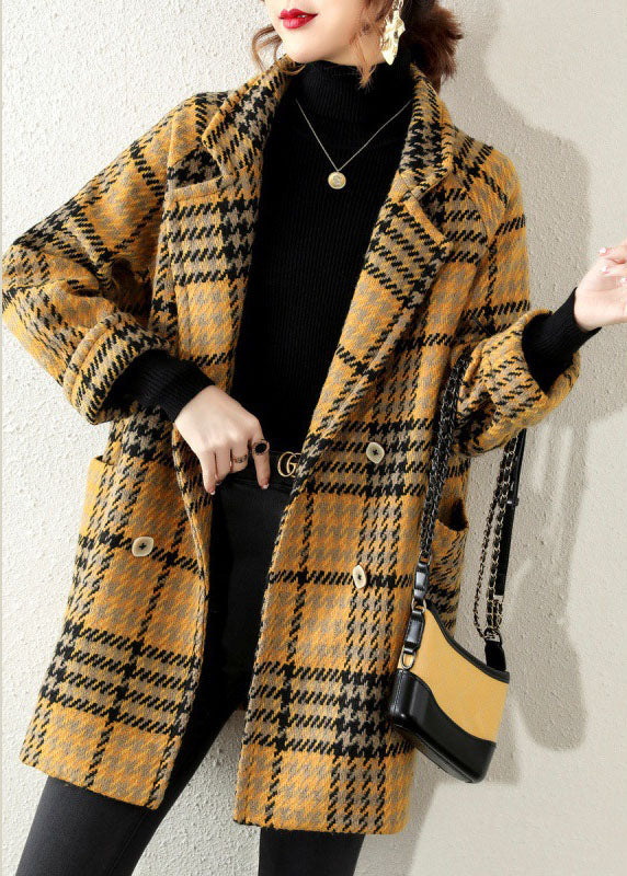 Yellow Peter Pan Collar Plaid Coat Winter