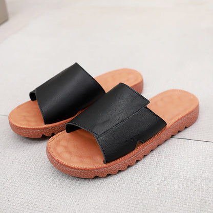 Summer Flat Retro Leather Slippers