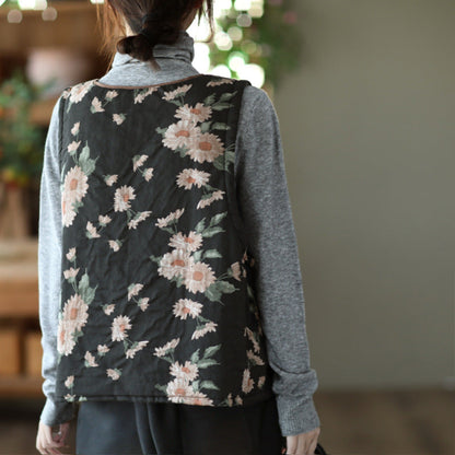 -print Cotton and Linen Quilted Vest