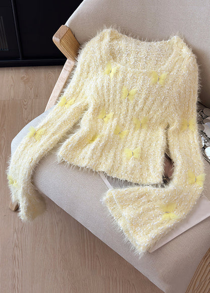 Yellow Square Collar Butterfly Knit Sweaters Winter