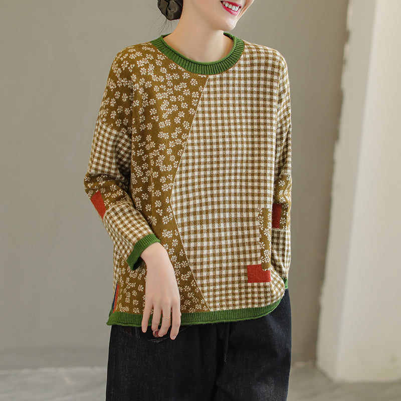 Retro Plaid Knitted Sweater