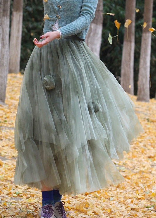 Stylish Green Tie Dye Tulle Holiday Skirt Spring