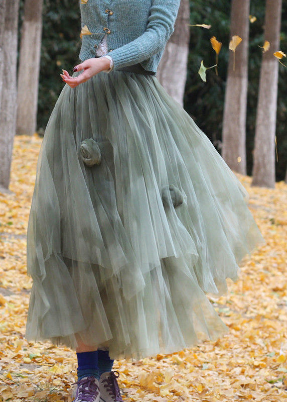 Stylish Green Tie Dye Tulle Holiday Skirt Spring
