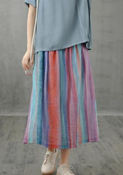 Retro Half-length Skirt Loose and Thin Striped Midi Skirt
