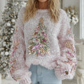 Comstylish Women's Sequin Christmas Tree Pattern Cozy Knit Sweater