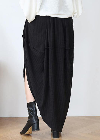 Simple Black Asymmetrical Design Linen Skirt