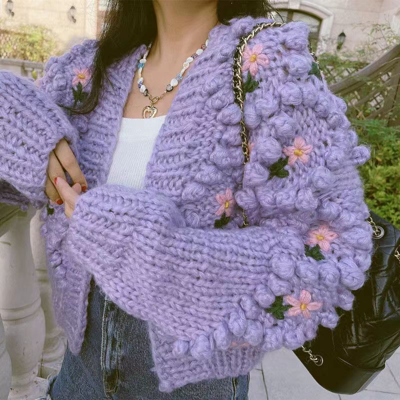 Pearl Button Cardigan-purple