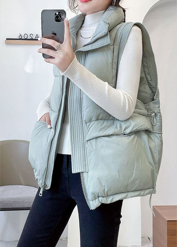 Fine Light Blue Stand Collar Zippered Winter Sleeveless Down Vest