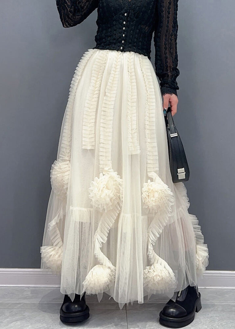 White Ruffled Elastic Waist Tulle Skirt Summer