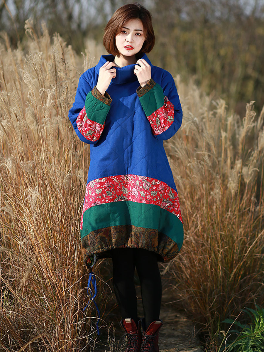 Winter Patchwork Pocket Pullover Loose Coat